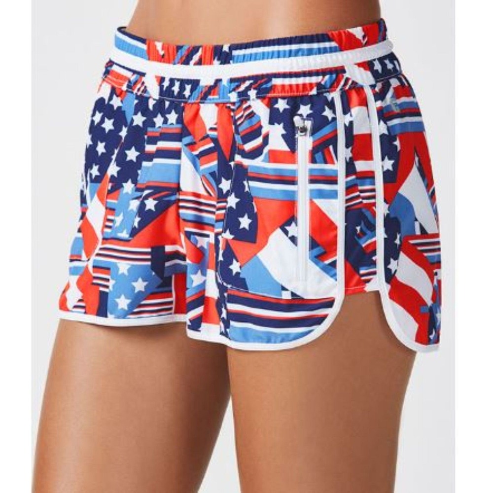 Fabletics Tyson Track Shorts Womens XS Patchwork Pride Red‎ White Blue Patriotic
